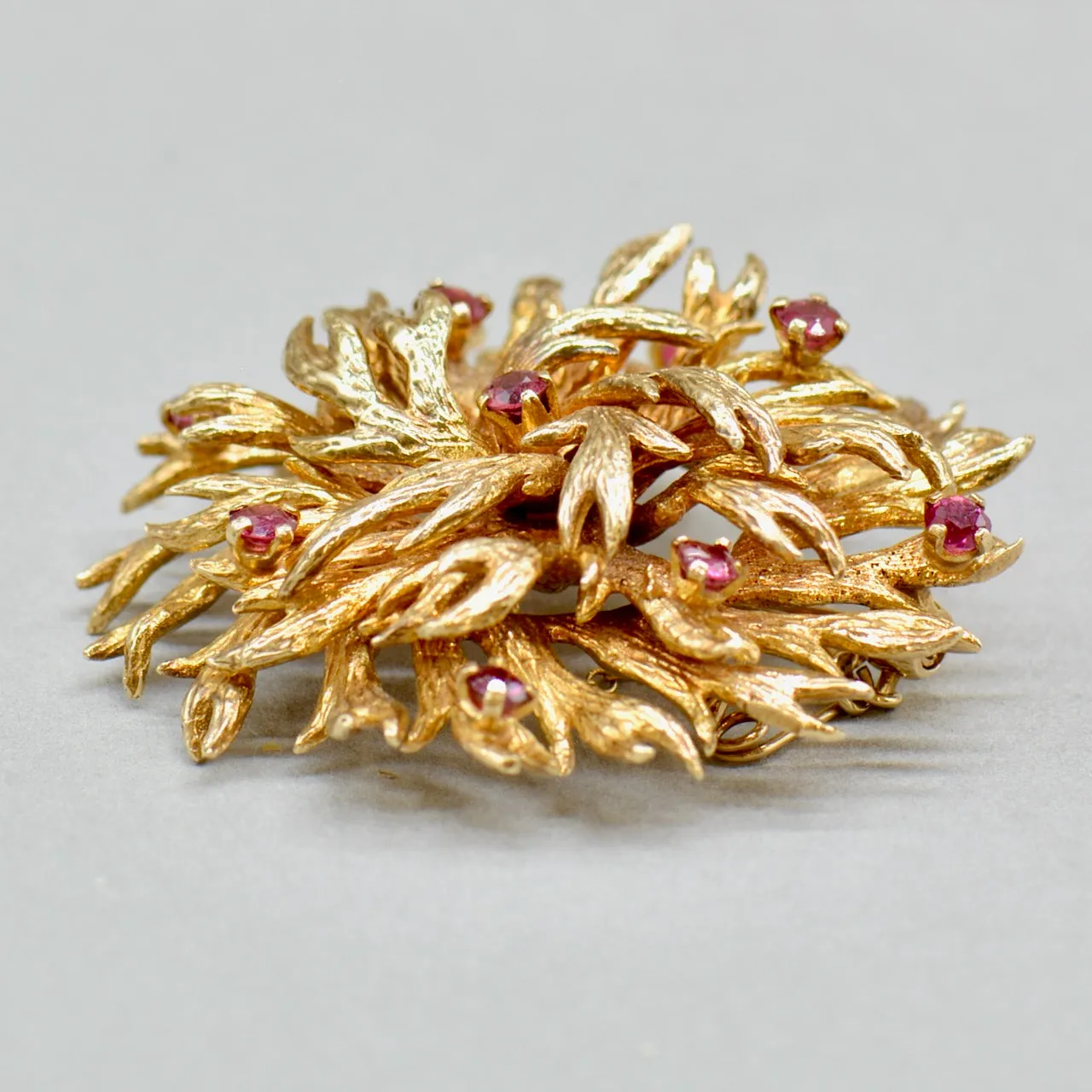 1970s Large Modernistic Brutalist Floral Ruby Floral Brooch (1.35cts)
