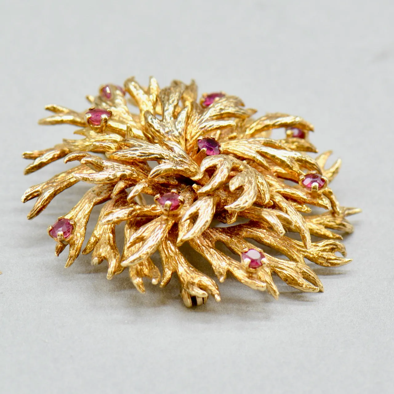 1970s Large Modernistic Brutalist Floral Ruby Floral Brooch (1.35cts)