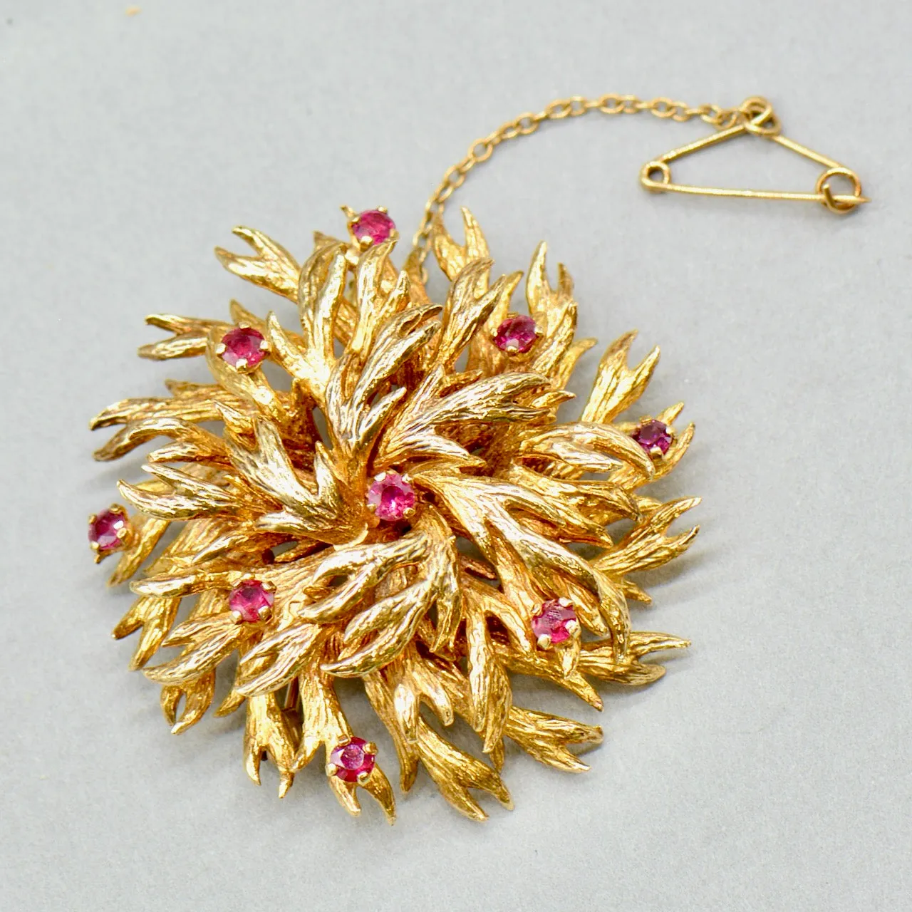 1970s Large Modernistic Brutalist Floral Ruby Floral Brooch (1.35cts)