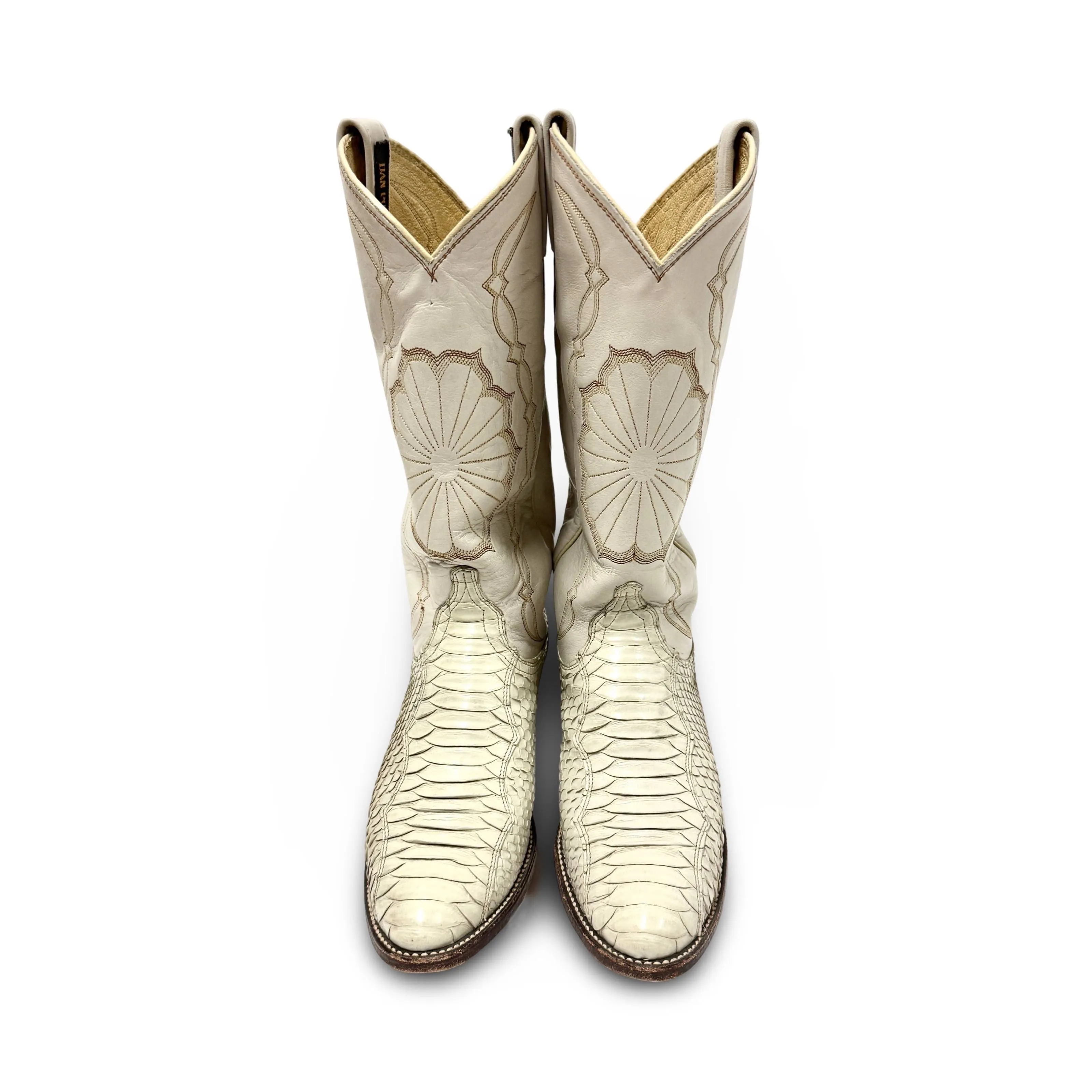 1980’S DAN POST MADE IN USA WHITE PYTHON COWBOY BOOTS WOMEN’S 7.5 MEN’S 6.5