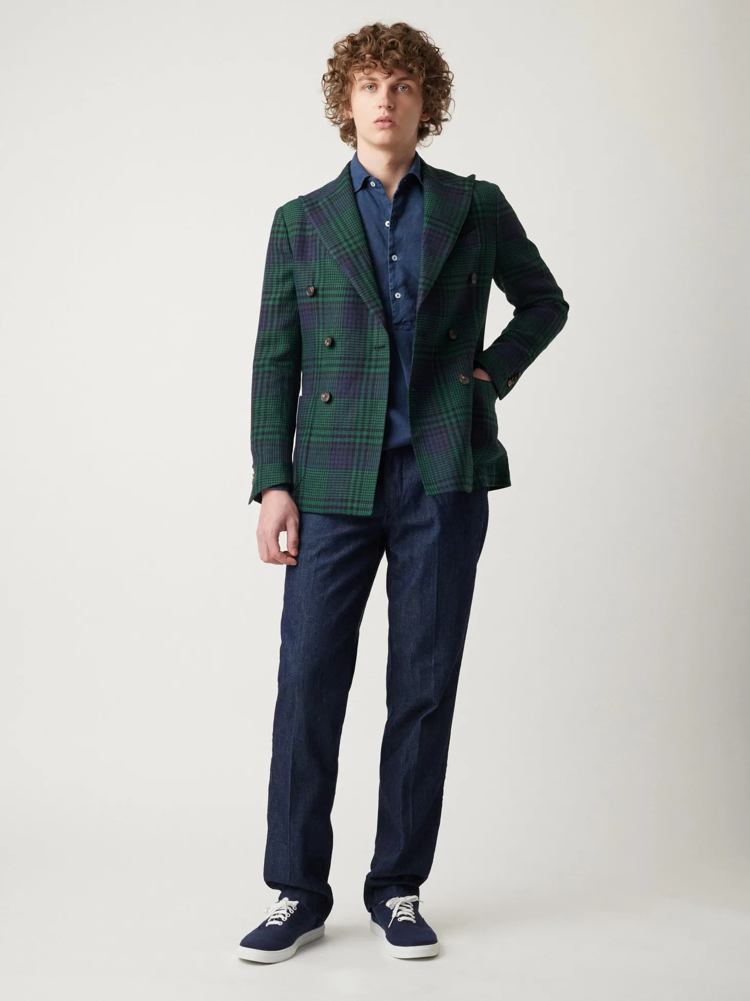 AARADEO TARTAN DOUBLE-BREASTED JACKET