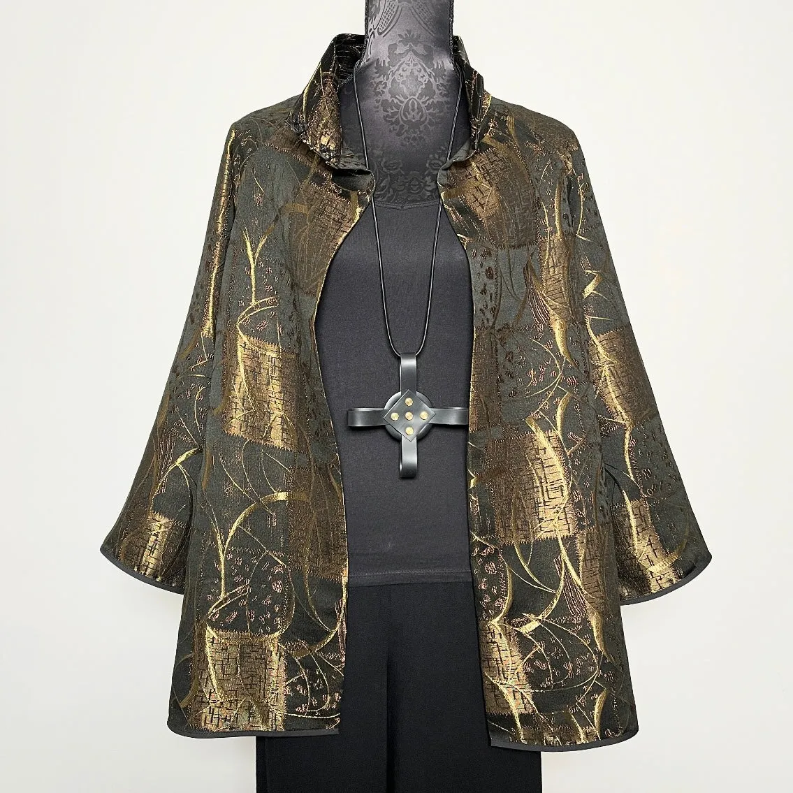 Abbey Swing Coat - Golden bronze jacquard