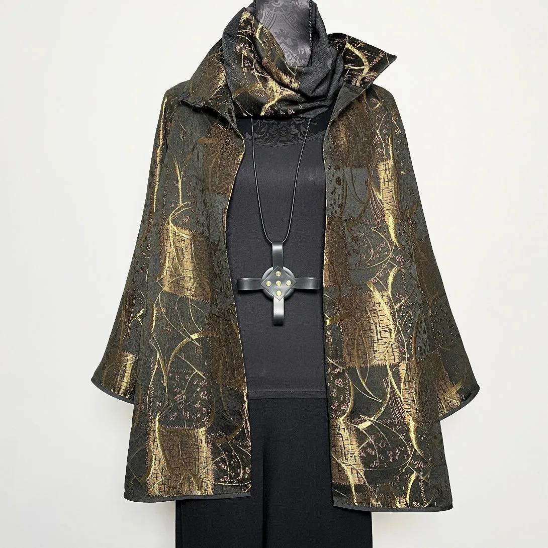 Abbey Swing Coat - Golden bronze jacquard