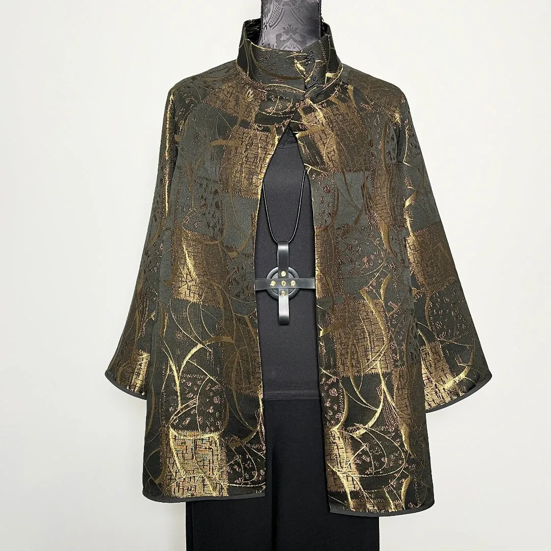 Abbey Swing Coat - Golden bronze jacquard