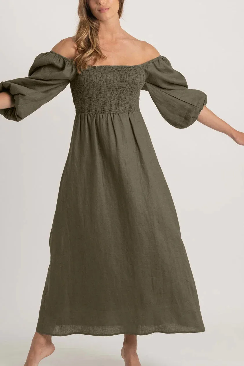 Agapi Linen Maxi Dress Khaki