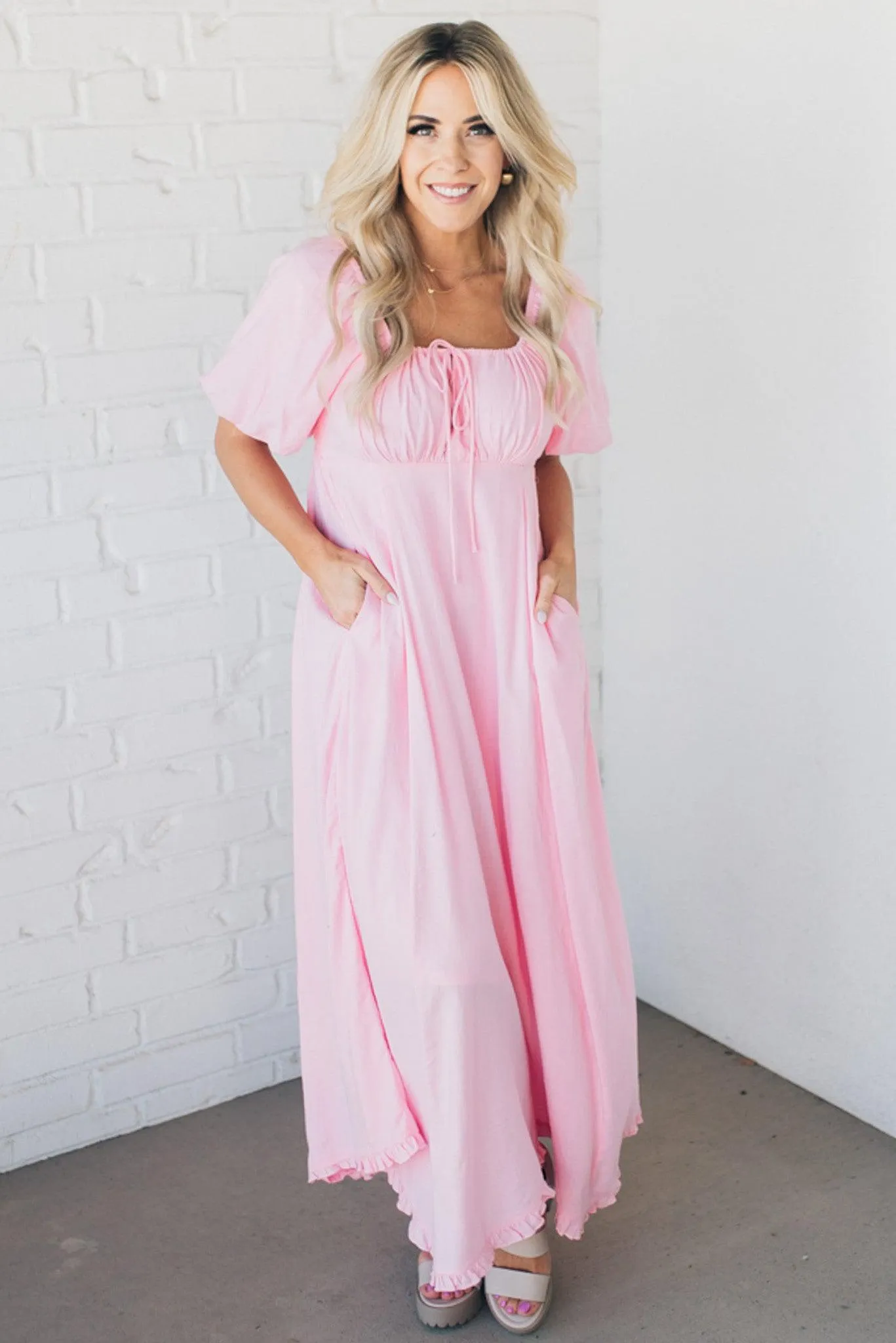 Ava Puff Sleeve Tie Front Dress