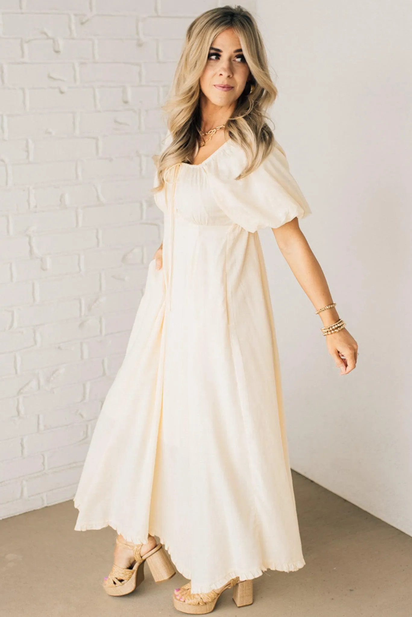 Ava Puff Sleeve Tie Front Dress