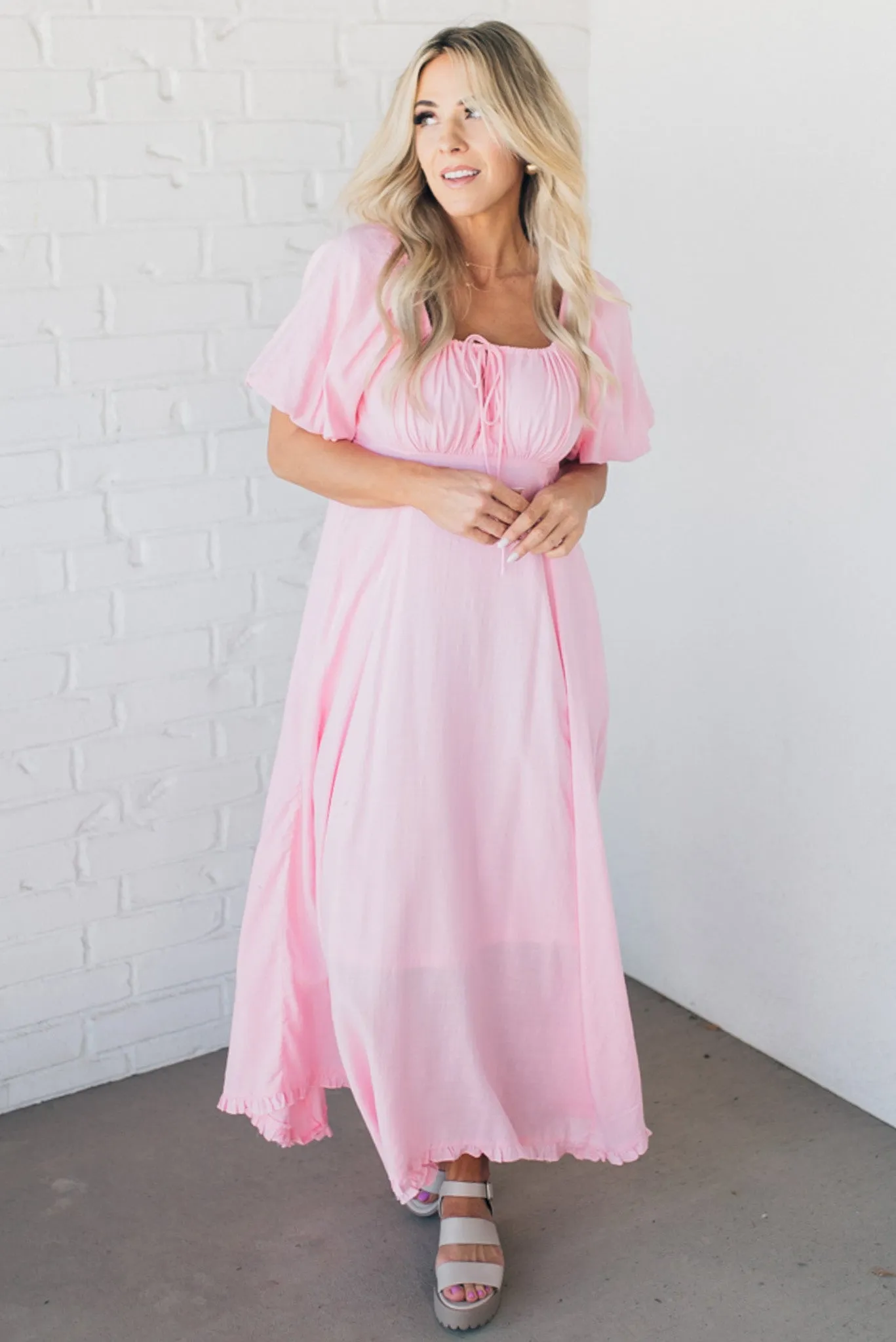Ava Puff Sleeve Tie Front Dress