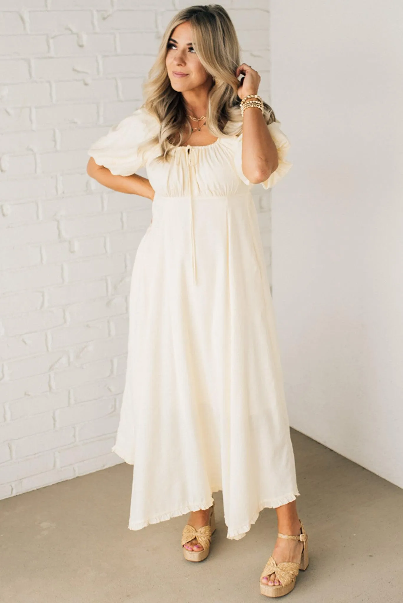 Ava Puff Sleeve Tie Front Dress