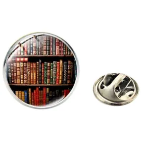 Bassin and Brown Stack of Books Lapel Pin - Brown/Red
