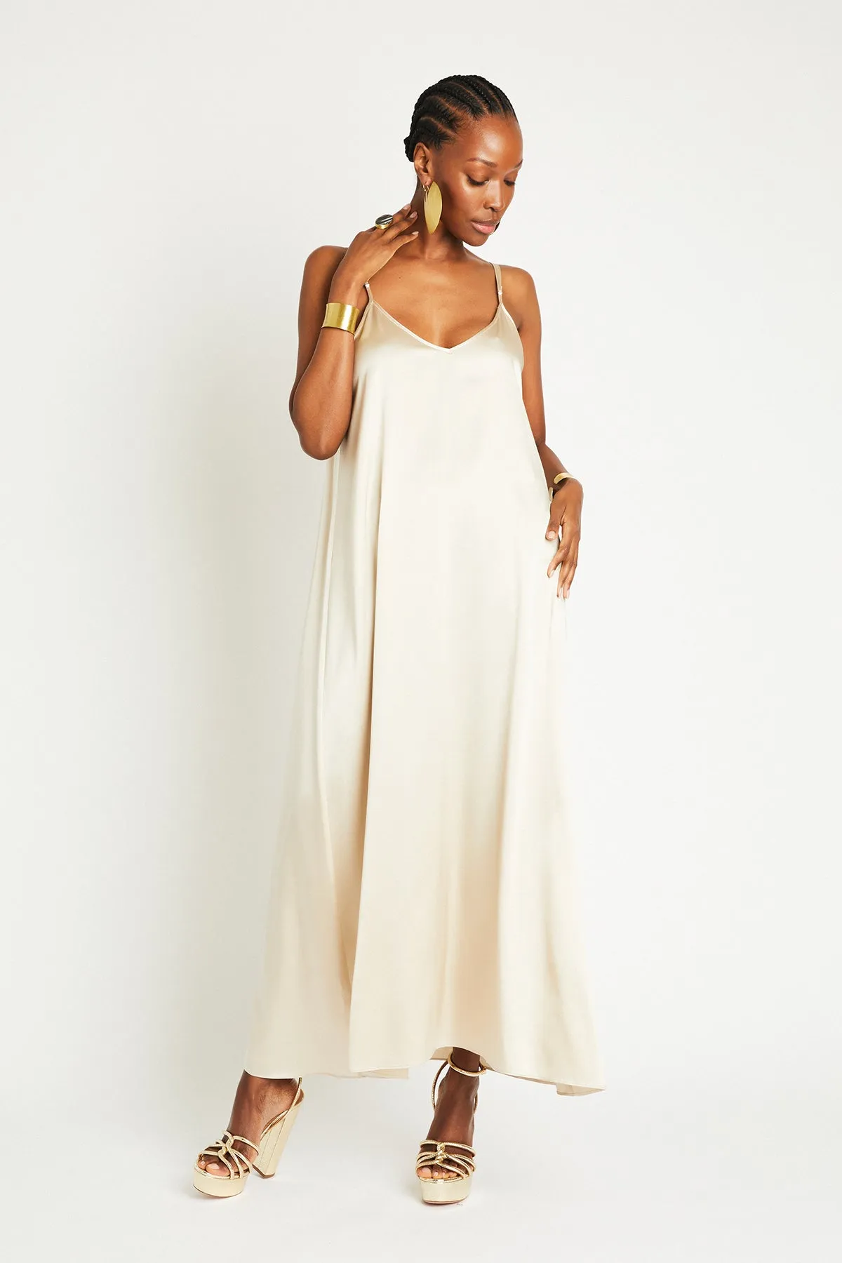   Beryll Julie Silk Maxi Dress | Latte