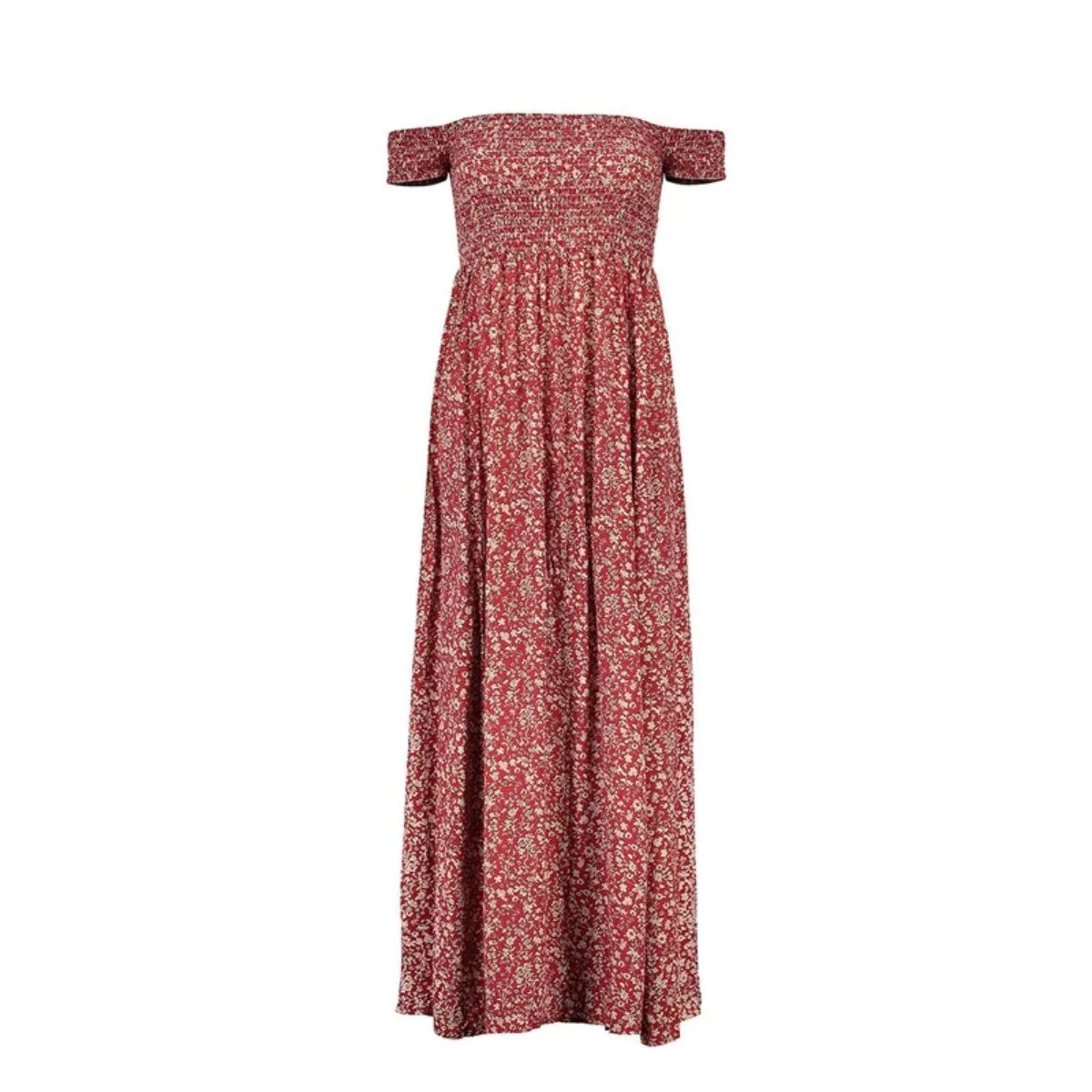 Betty - Sweet Summer Pleated Off-Shoulder Floral Maxi Dress