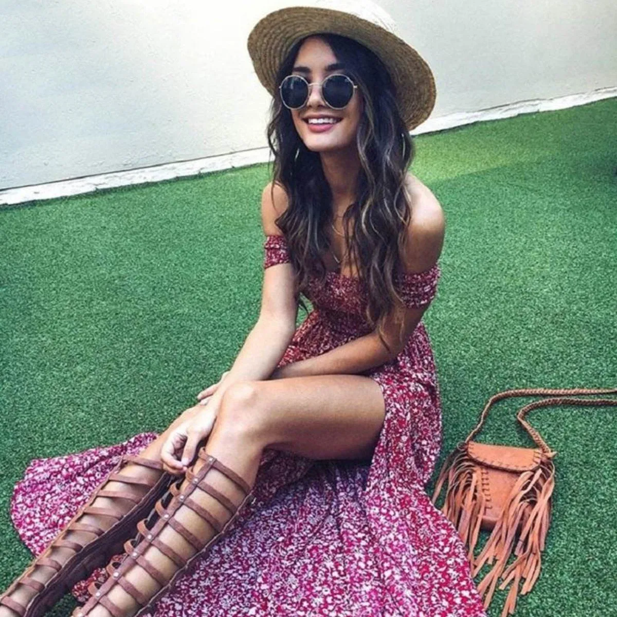 Betty - Sweet Summer Pleated Off-Shoulder Floral Maxi Dress