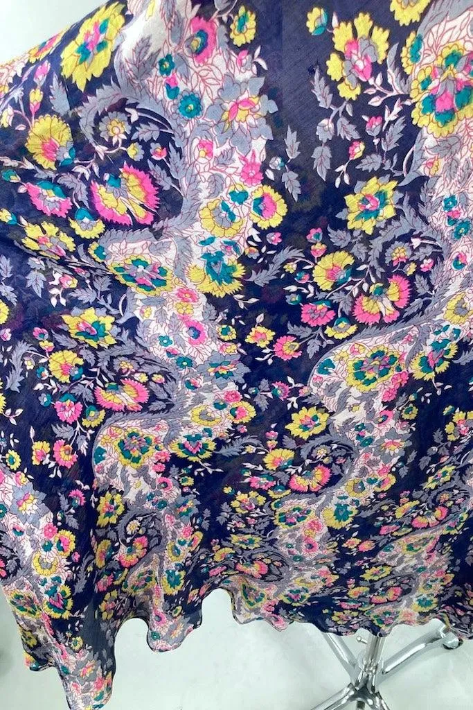 Blue Floral Print Silk Nightgown