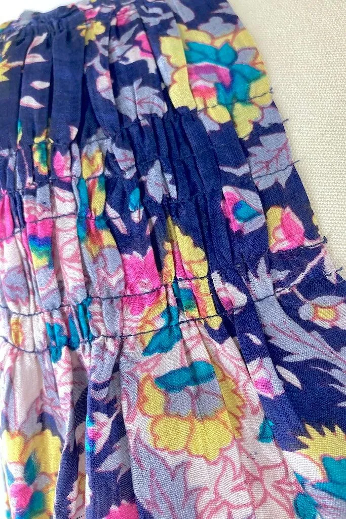 Blue Floral Print Silk Nightgown