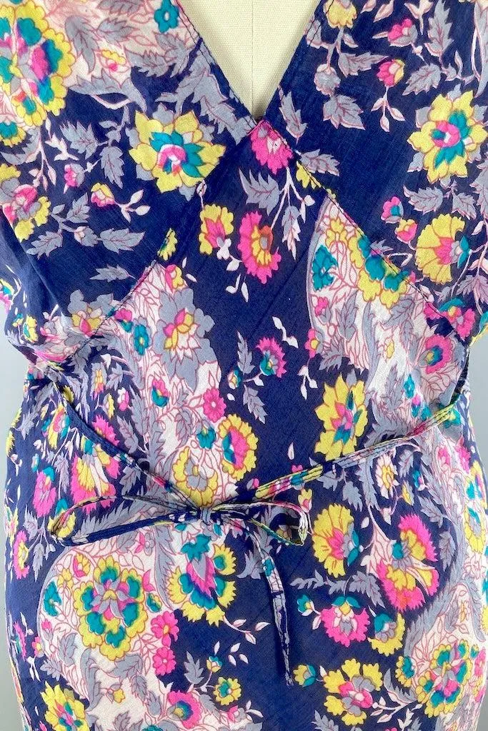 Blue Floral Print Silk Nightgown