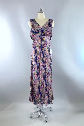 Blue Floral Print Silk Nightgown