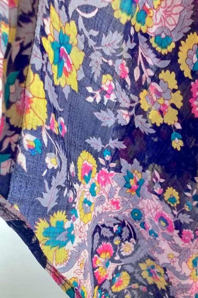 Blue Floral Print Silk Nightgown