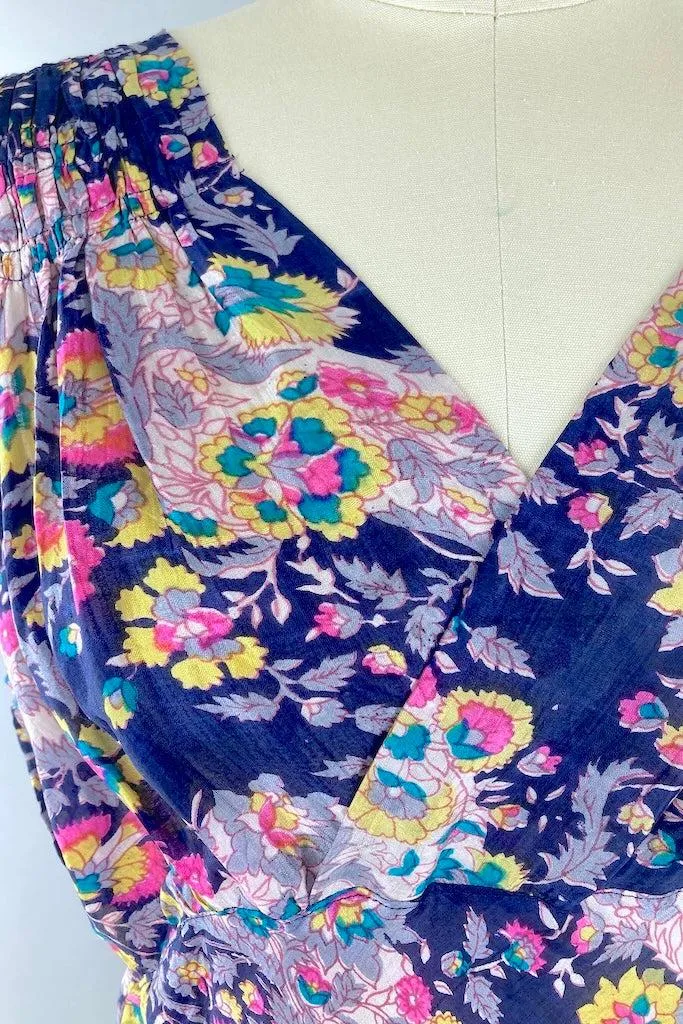 Blue Floral Print Silk Nightgown