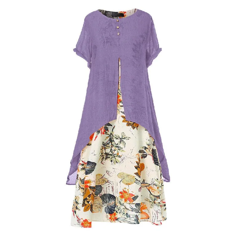 Bohemian Summer Flared Plus Size Floral Maxi Beach Dresses