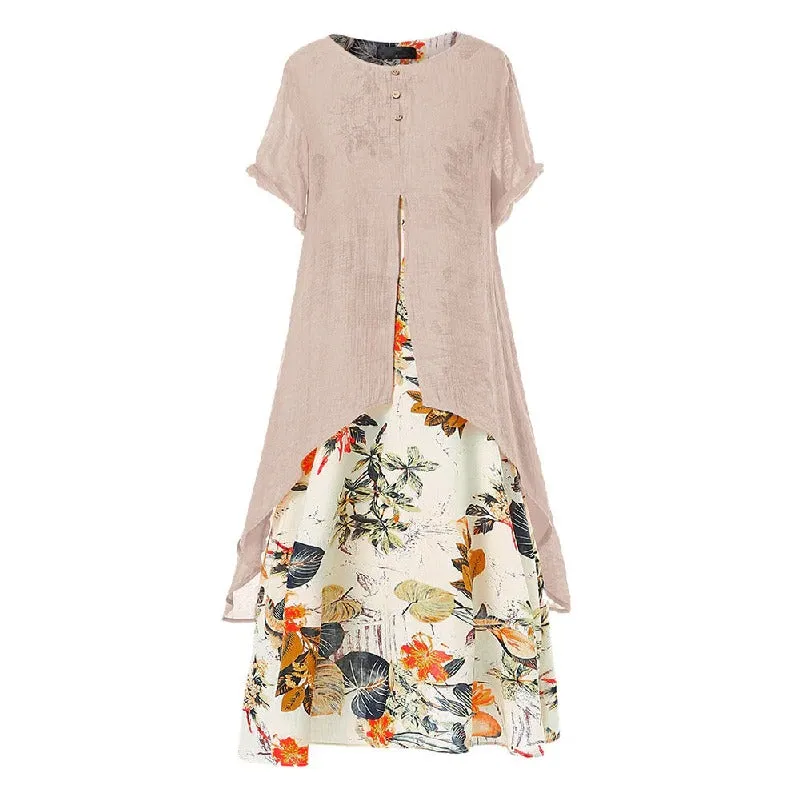 Bohemian Summer Flared Plus Size Floral Maxi Beach Dresses