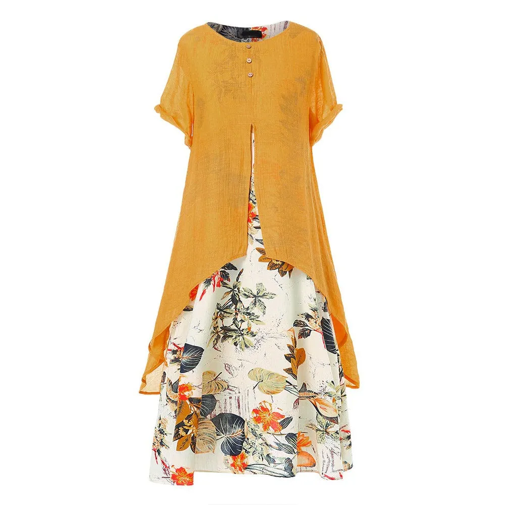 Bohemian Summer Flared Plus Size Floral Maxi Beach Dresses