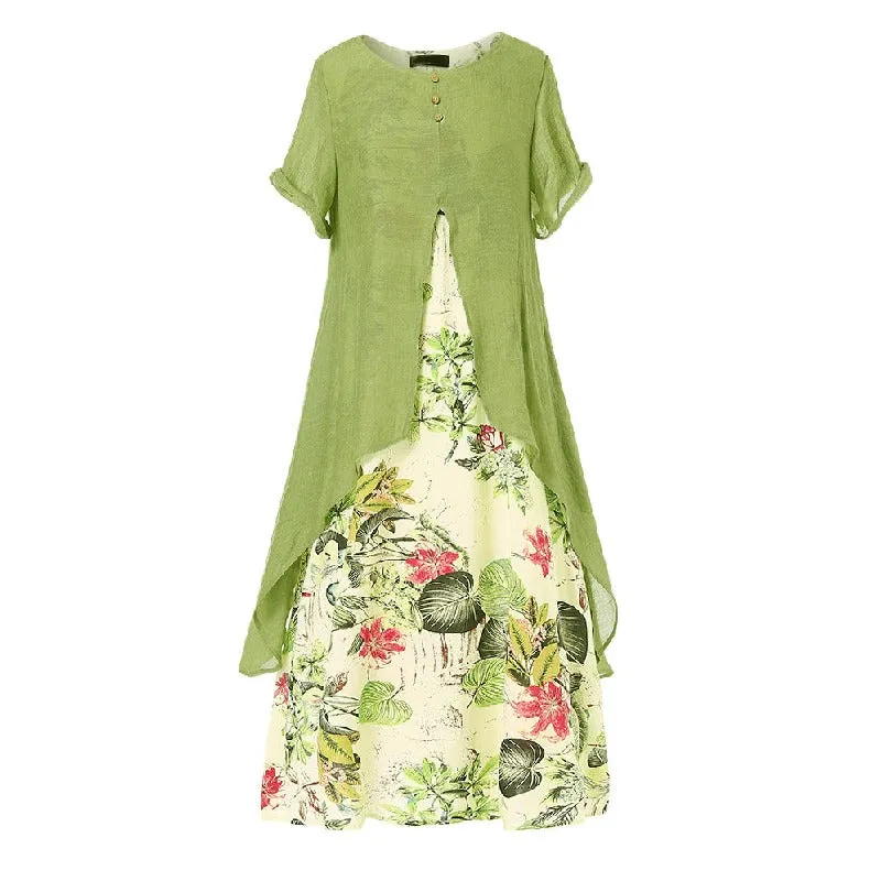 Bohemian Summer Flared Plus Size Floral Maxi Beach Dresses