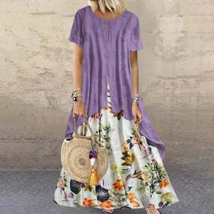 Bohemian Summer Flared Plus Size Floral Maxi Beach Dresses