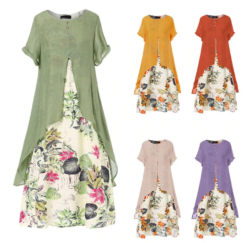 Bohemian Summer Flared Plus Size Floral Maxi Beach Dresses