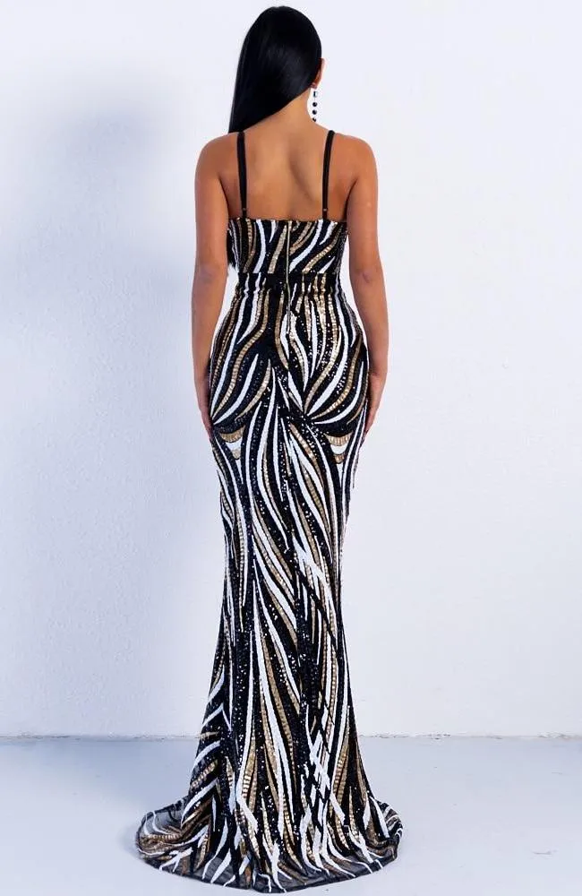 Bold Spaghetti Strap V Neck Maxi Dress