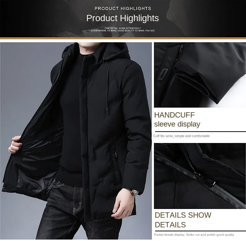 Brand Hooded Casual Fashion Long Thicken Outwear Parkas Jacket Men Winter Windbreaker Coats Men Clothing