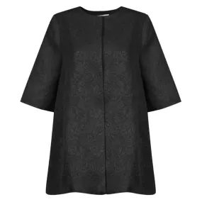 Brocade Floral Dress Coat Black
