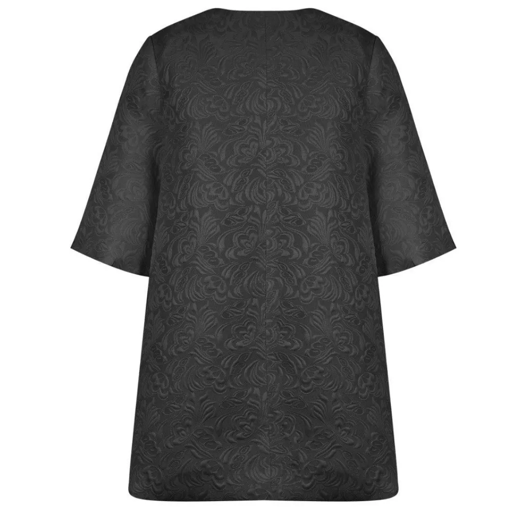 Brocade Floral Dress Coat Black