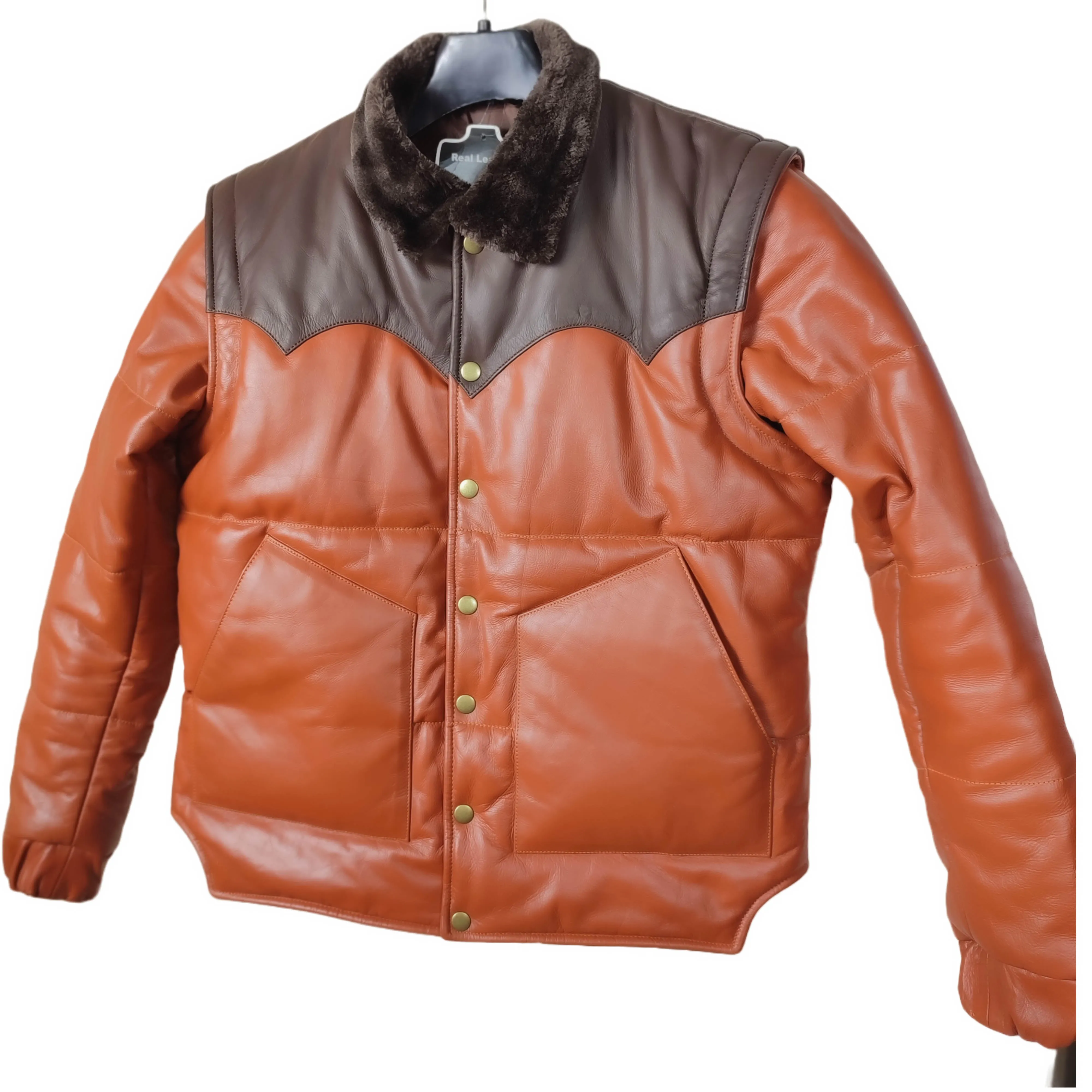 Brown Designer Puffer Leather Jacket - Brando 2.0