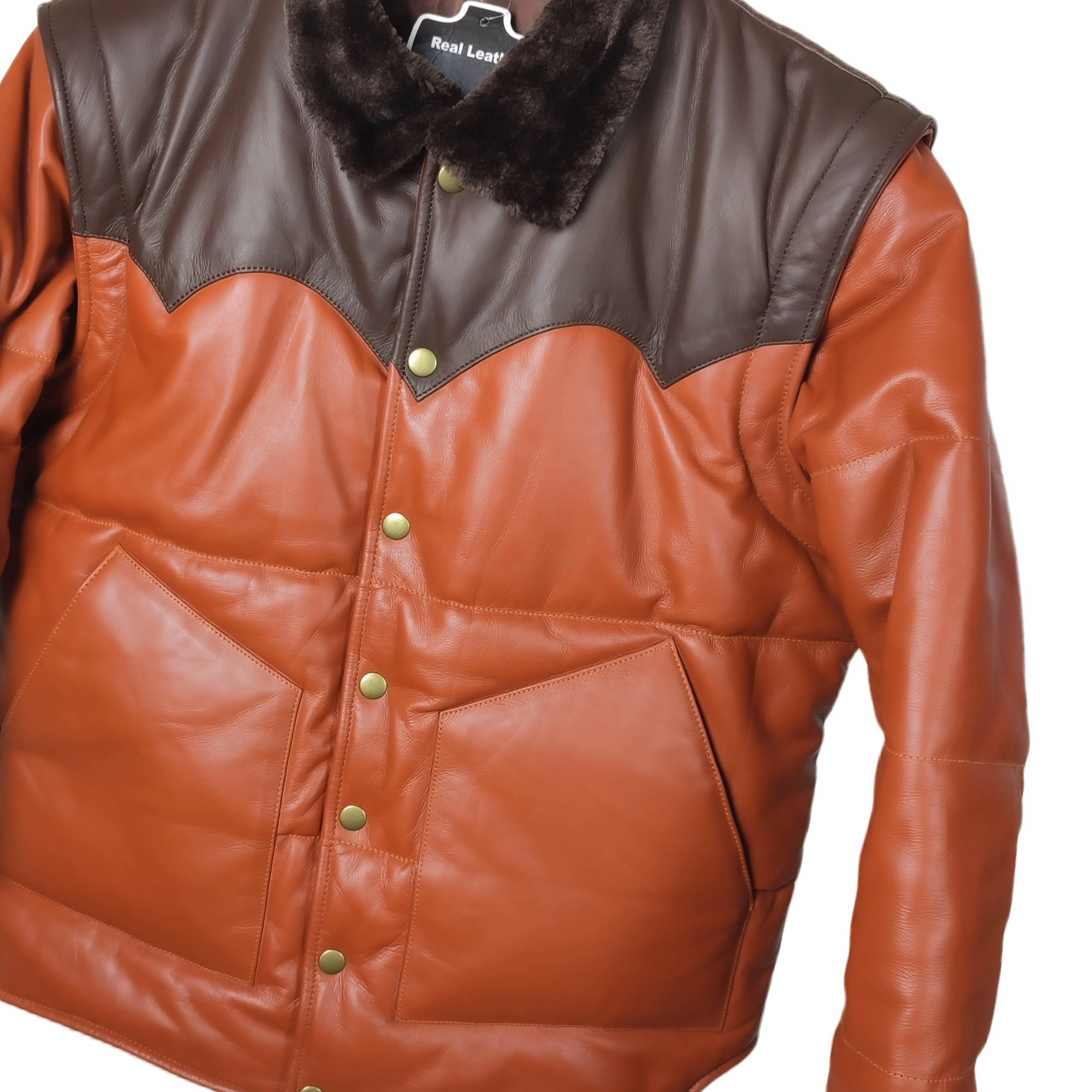 Brown Designer Puffer Leather Jacket - Brando 2.0
