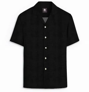 Camp Collar Linen Shirt in Black
