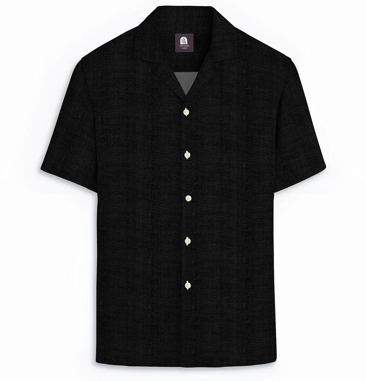 Camp Collar Linen Shirt in Black