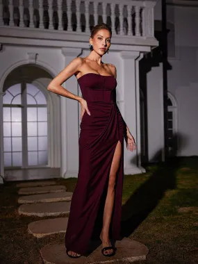 Carew Strapless Ruched Dress In Brown