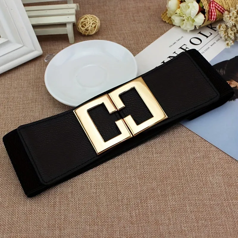 Chic Geometric Buckle Wide Belt  Womens Stylish Accessory