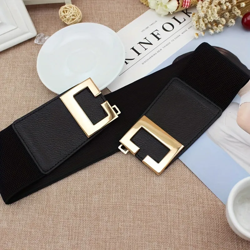 Chic Geometric Buckle Wide Belt  Womens Stylish Accessory