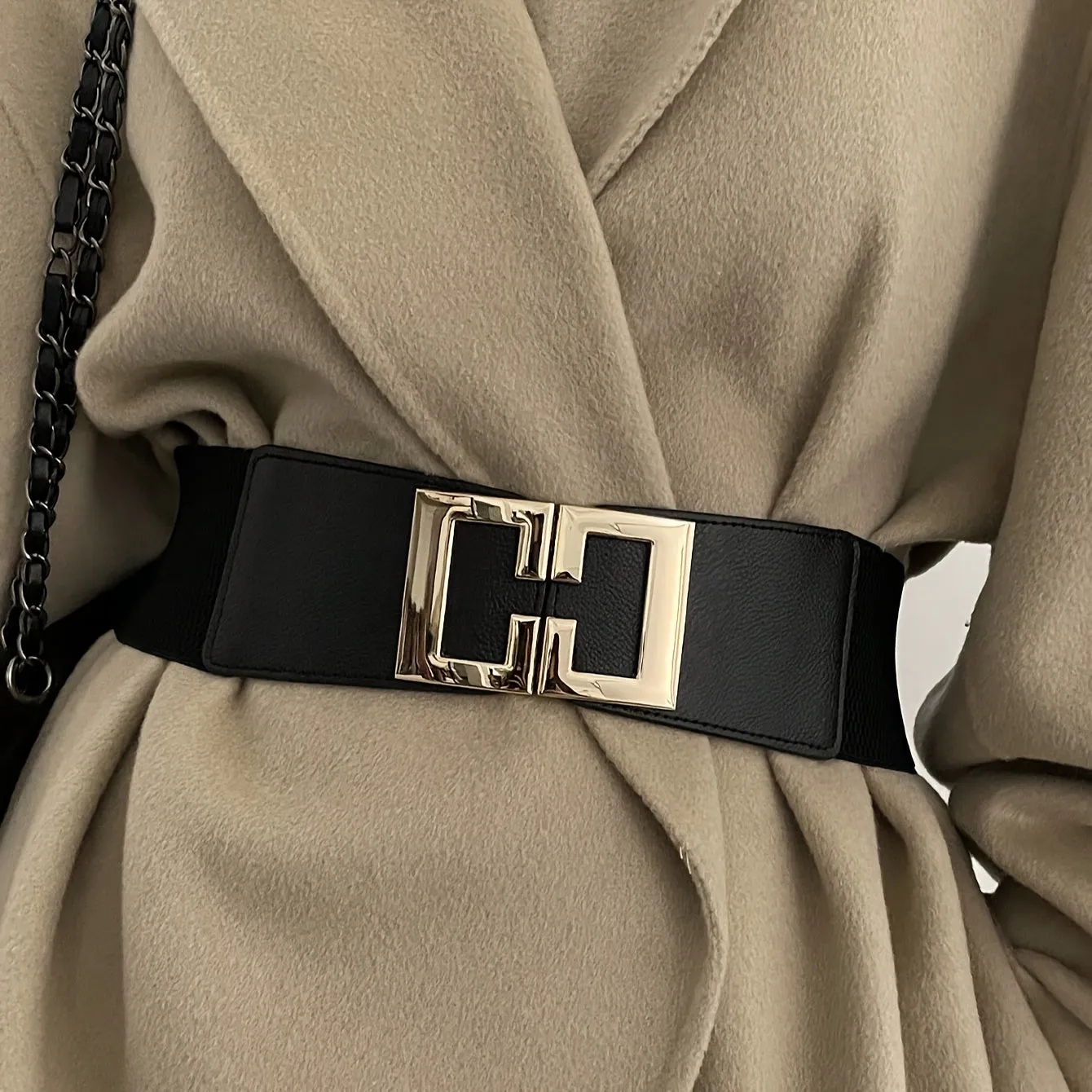 Chic Geometric Buckle Wide Belt  Womens Stylish Accessory