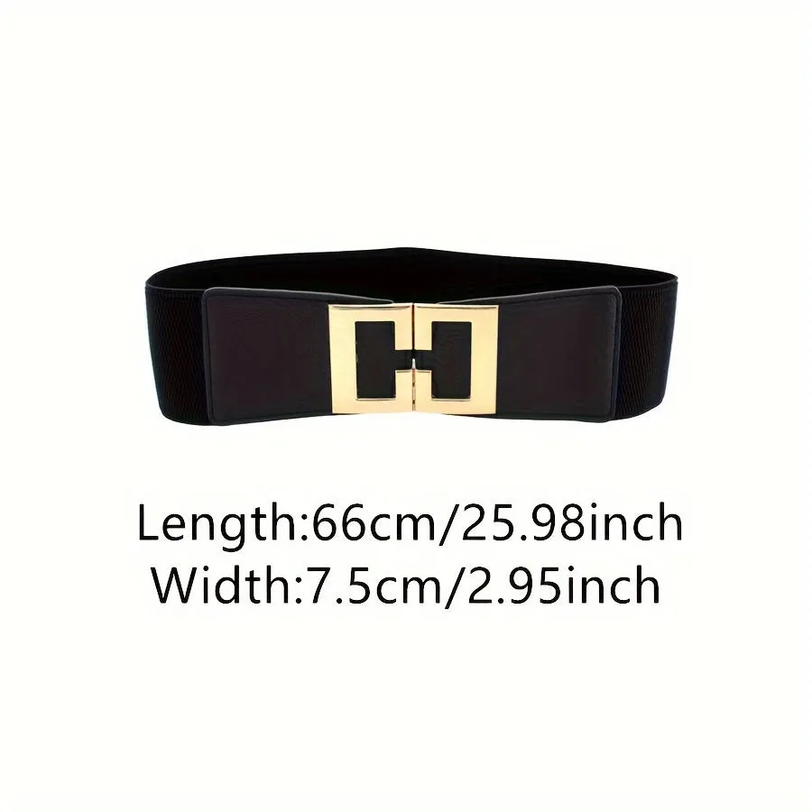 Chic Geometric Buckle Wide Belt  Womens Stylish Accessory