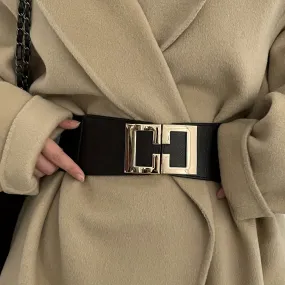 Chic Geometric Buckle Wide Belt  Womens Stylish Accessory