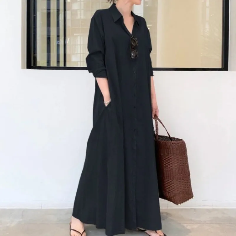Chic Solid-colored Long Sleeve Casual Maxi Dresses