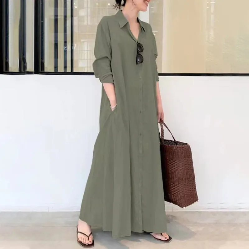 Chic Solid-colored Long Sleeve Casual Maxi Dresses