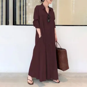 Chic Solid-colored Long Sleeve Casual Maxi Dresses