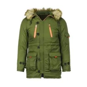 Color Block Multi-Zipper Stereo Patch Pocket Detachable Hooded Long Sleeves Men's Fitted Coat - Army Green L