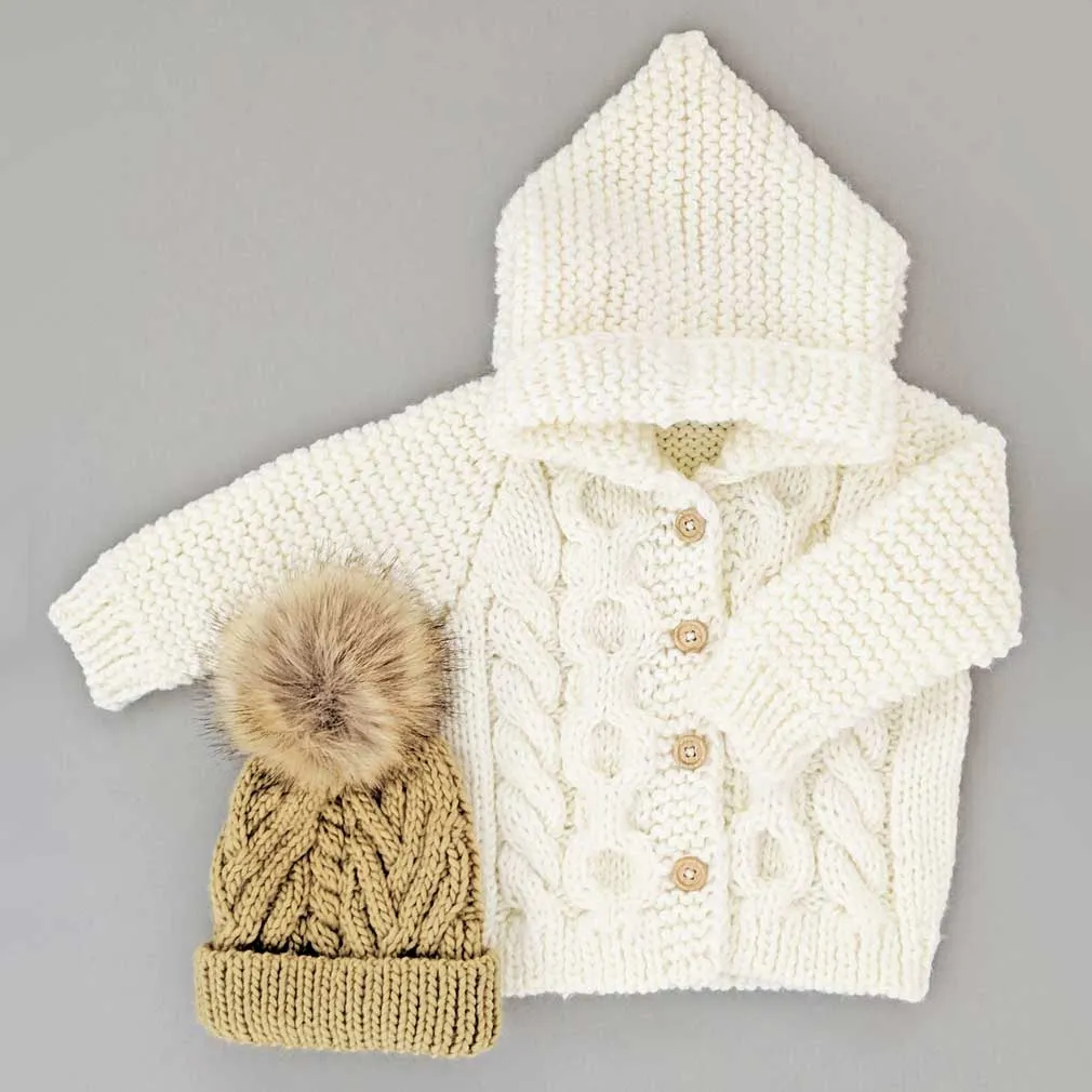 Cream Hooded Knit Coat Sweater