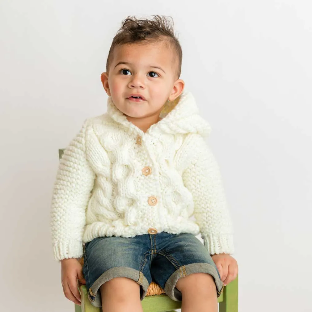 Cream Hooded Knit Coat Sweater