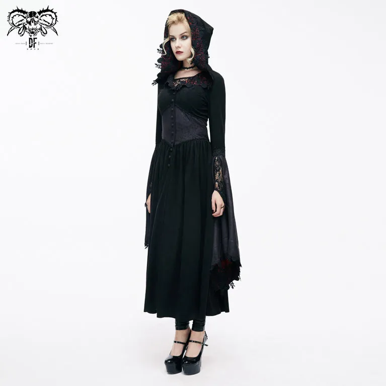 CT070 Gothic pointed hat velveteen floral lady tunic voluminous skirt coats